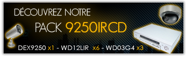 Le pack 9250IRCD compos&eacute;e de 3 Domes Haute R&eacute;solution, 6 cam&eacute;ras Haute R&eacute;solution et un Enregistreur num&eacute;rique.